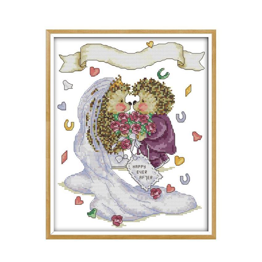 

The hedgehog's wedding Patterns Counted Cross Stitch kit DIY Hand Made Embroidery set Needlework Home Decoration Send Gift263r
