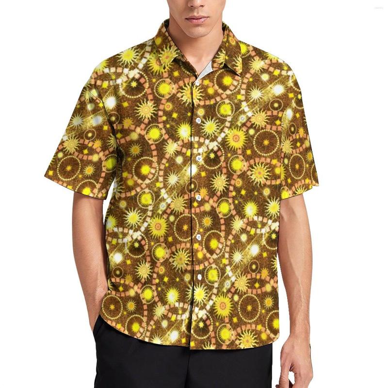 

Men's Casual Shirts Tysonia Sun Retro Gold Suns Print Summer Shirt Short-Sleeved Blouses Male Big Size, Style-14