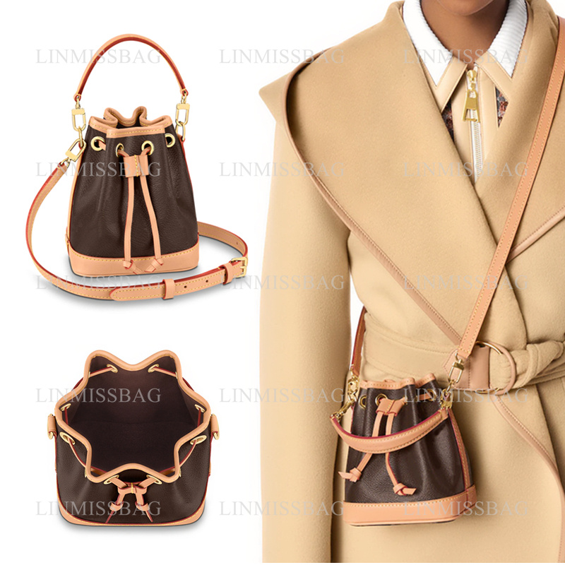 

NANO NOE M81266 Bucket Bag Crossbody Shoulder Bags Designer Fashion Luxury Tote Handbag Messenger Bags Wallet Coin Purse for Woman Top Mirror Image Quality, Brown flower 1 = with dust bag