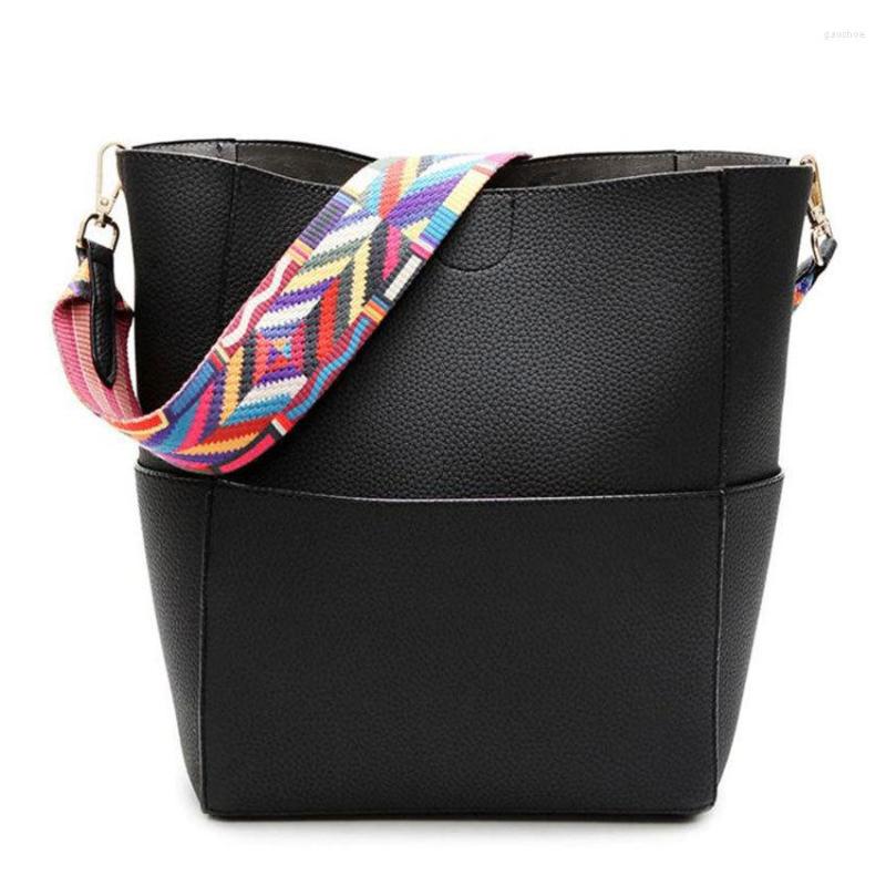 

Evening Bags Women Handbag And Purse Large Capacity Colorful Strap Shoulder Bag PU Leather Bucket Crossbody Big Totes, Black