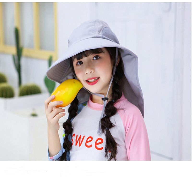 

Hats Wide-Brimmed Children's Bucket Fishing With Rope Summer Leisure UV Protection Neck Sleeve Adjustable Sun Hat For Outdoor Travel, Watermelon red