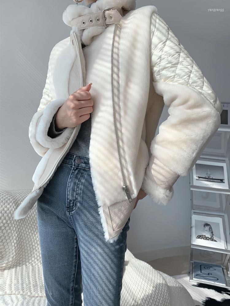 

Women's Fur Station 2022 Winter Lamb All-in-one Down Short Locomotive European Goods Jacket Female Trend, White