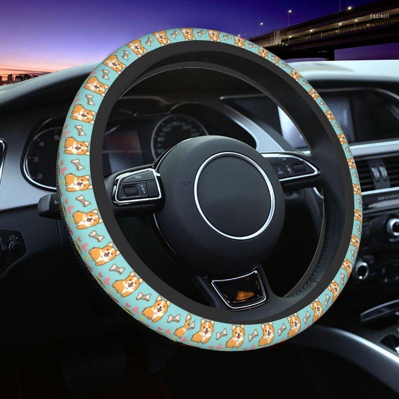 

Steering Wheel Covers 38cm Kawaii Corgis Wink Cover Women Men Cute Pet Dog Auto Car Protector For Sedan 14.5-15 Inch