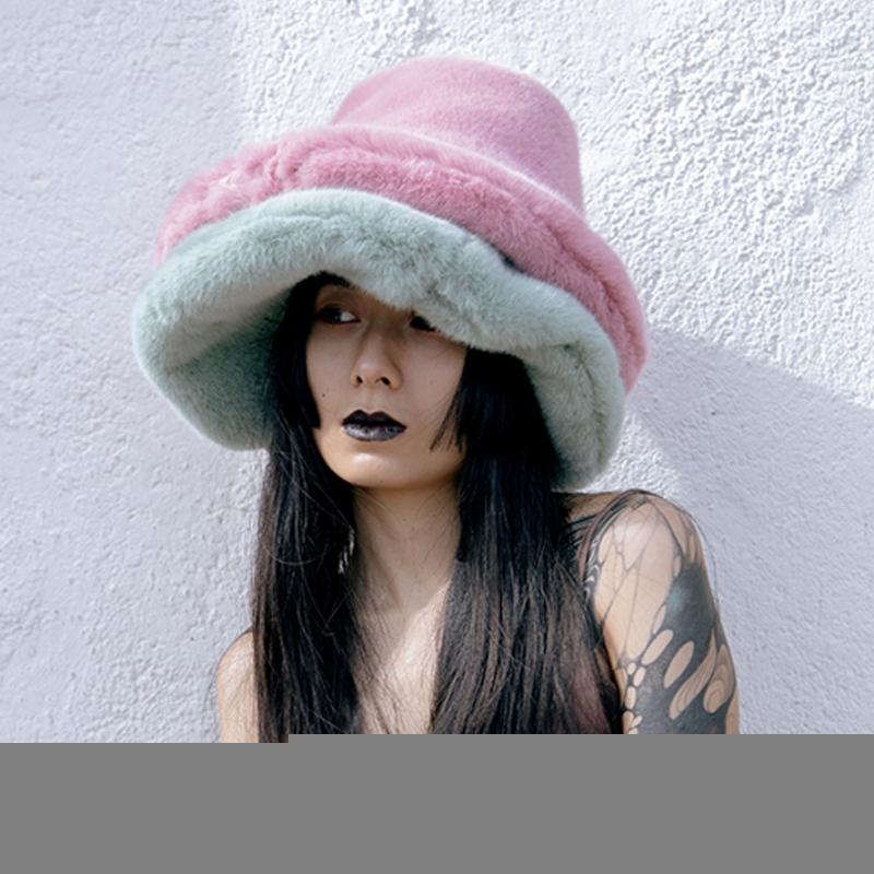 

Wide Brim Hats Bucket Japanese Oversized Plush Fluffy Women Autumn Winter Large Warm Clouds Fisherman Female Fashion Faux Fur Basin 221119, Red