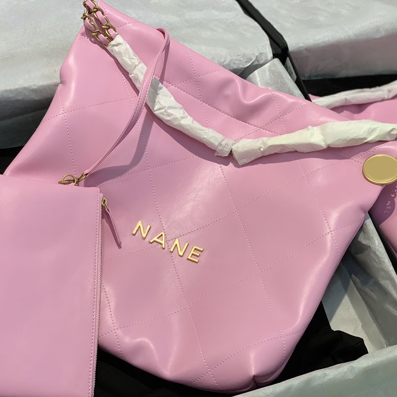 

35X37X7CM France Womens Small Shopping Pink Bags Calfskin Genuine Leather Gold Metal Hardware Chain Quilted Handbags With Little Pouch Large Capacity Sacoche, Box