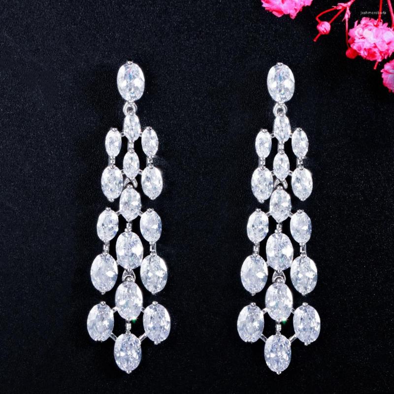 

Dangle Earrings CWWZircons Elegant Water Droplets White Cubic Zirconia Drop Chandelier Long Pageant Bridal Wedding Jewelry CZ889