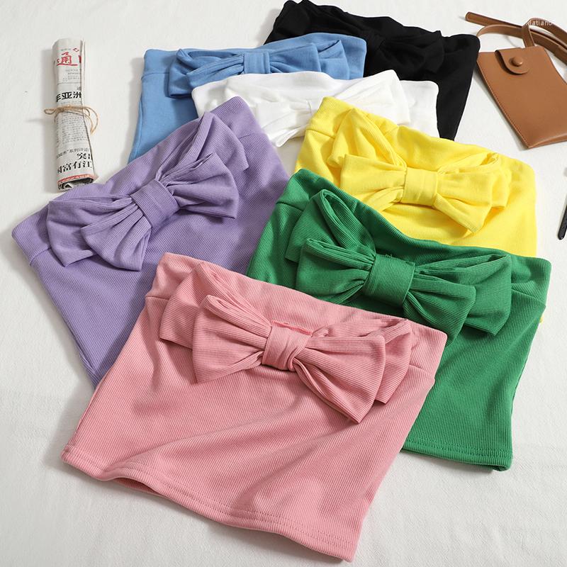 

Women's Tanks Bow Tie Tube With Vest Women's Summer Wear Short Outer Sexy Pure Wrap Chest Camisole Women Clothes Trendy, Green