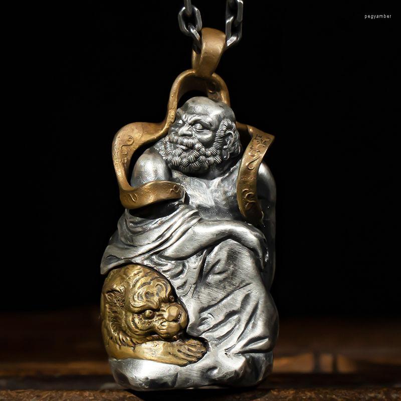 

Chains Retro Style Guanyin Pendant Men's Chinese Bodhisattva Handmade Silver Necklaces Blessing Peace Jewelry Accessories