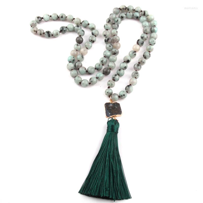 

Chains MOODPC Fashion Yoga Jewelry Pink Stone Square Druzy Charm Pendant Bohemian Tribal Long Tassel Necklace