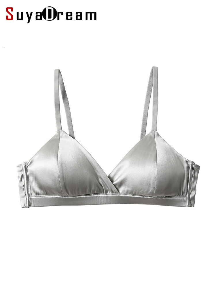 

Bras SuyaDream Women Wire Free Silk Natural Lining 3 4 Cups Everyday wear Bra Underwear Silver Intimates 221119, Black