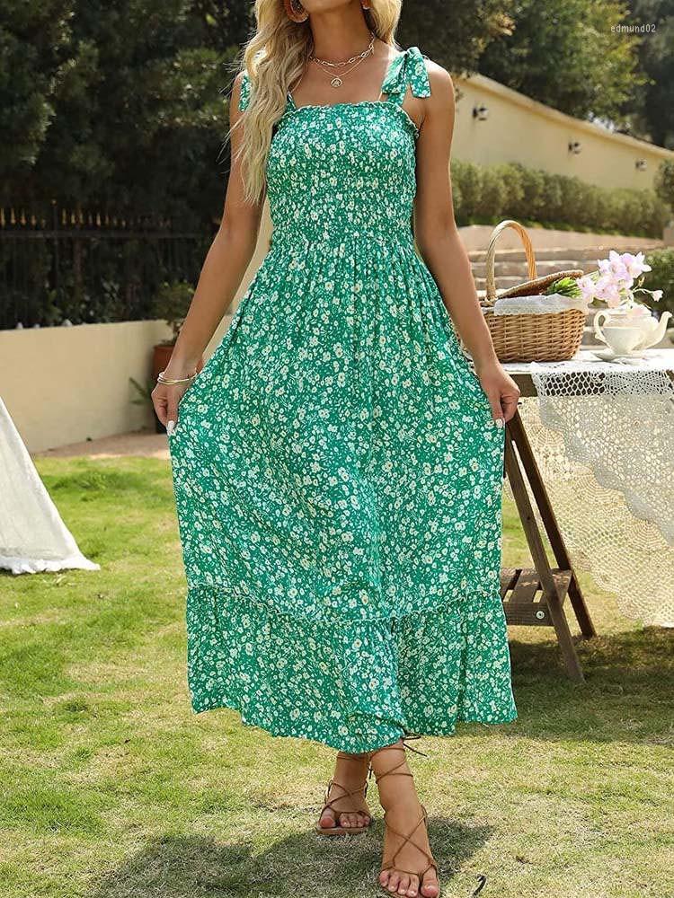 

Casual Dresses 2022 Summer Floral Maxi Dress Women Spaghetti Strap Elegant Long Party Female A Line Bohemian Boho For, Black