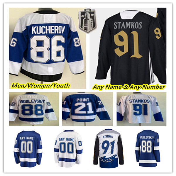 

Steven Stamkos Tampa Bay Hockey Jerseys Nikita Kucherov Mikhail Sergachev Brayden Point Andrei Vasilevskiy Corey Perry Pat Maroon Alex Killorn Brandon Hagel Paul, Men white with final patch