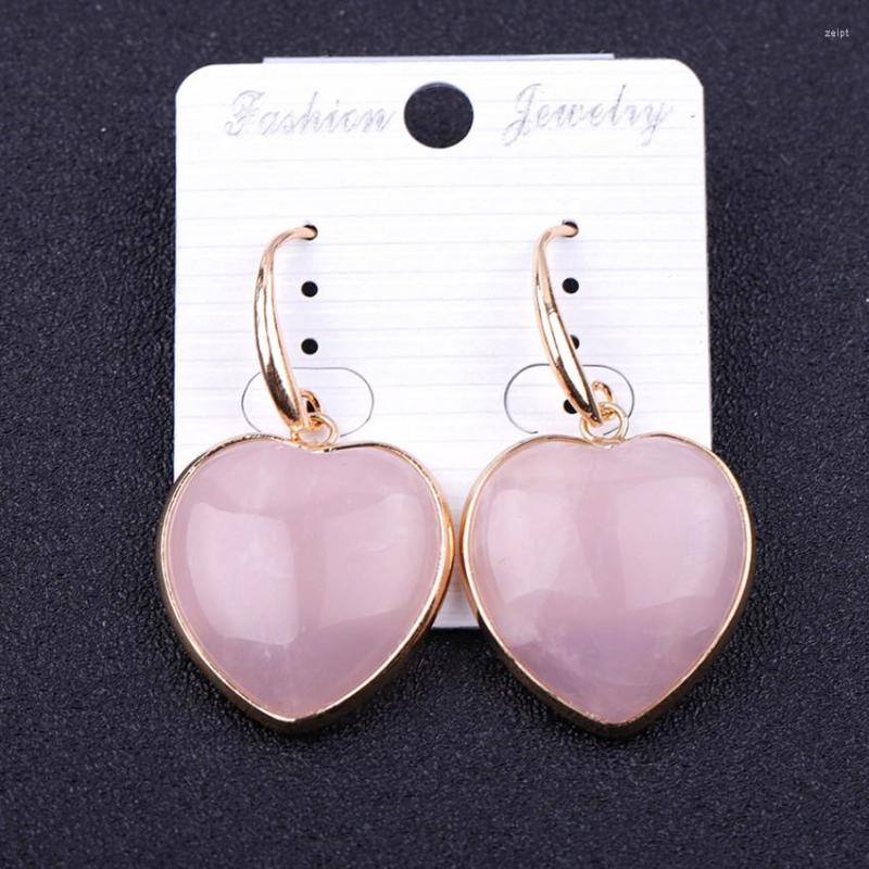 

Dangle Earrings FYJS Unique Light Yellow Gold Color Love Heart Rose Pink Quartz White Howlite Stone Jewelry