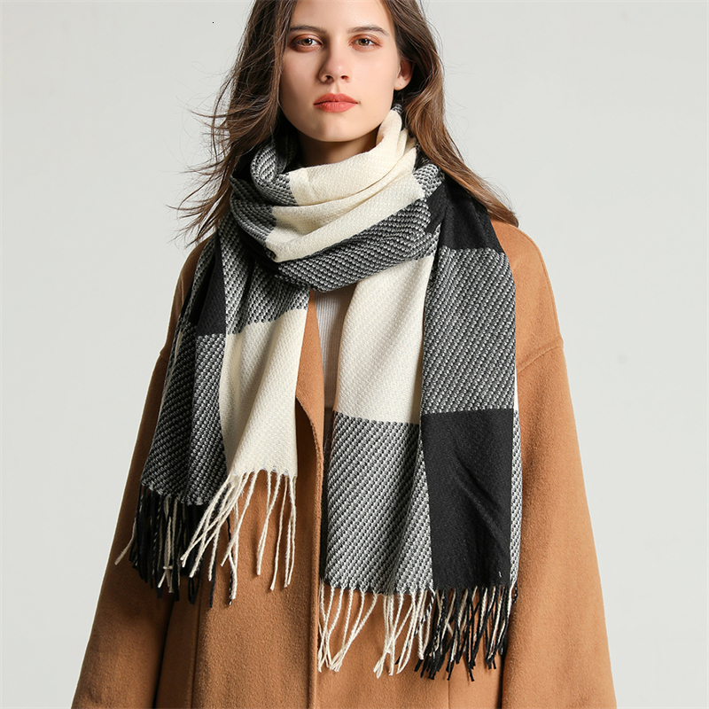 

Scarves Plaid Long Scarf Winter Warm Cashmere Women Pashmina Foulard Bandana Female Luxury Tassel Shawl Wraps 221119