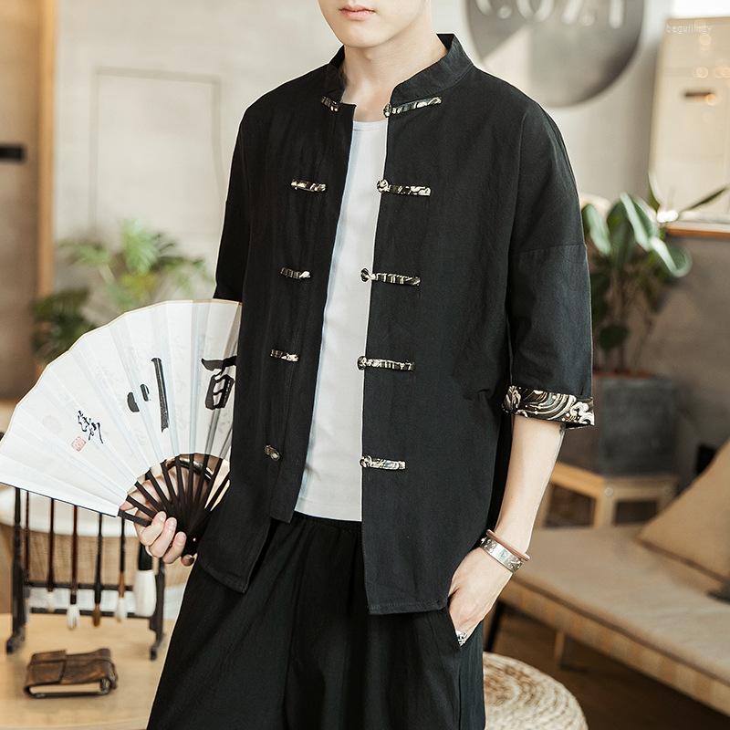 

Ethnic Clothing Chinese Traditional Short Sleeve Print Men High Quality Performance Male Cotton Loose Casual Coat Jacket