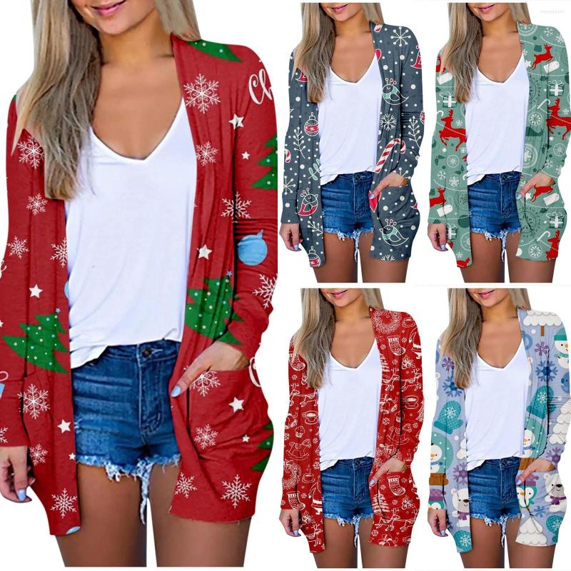 

Women's Knits Loose Street Sweater Winter Women's Cardigan Cartoon Jackets Coat Chirstmas Fashion S- Santa Claus Outerwear Xmas Print