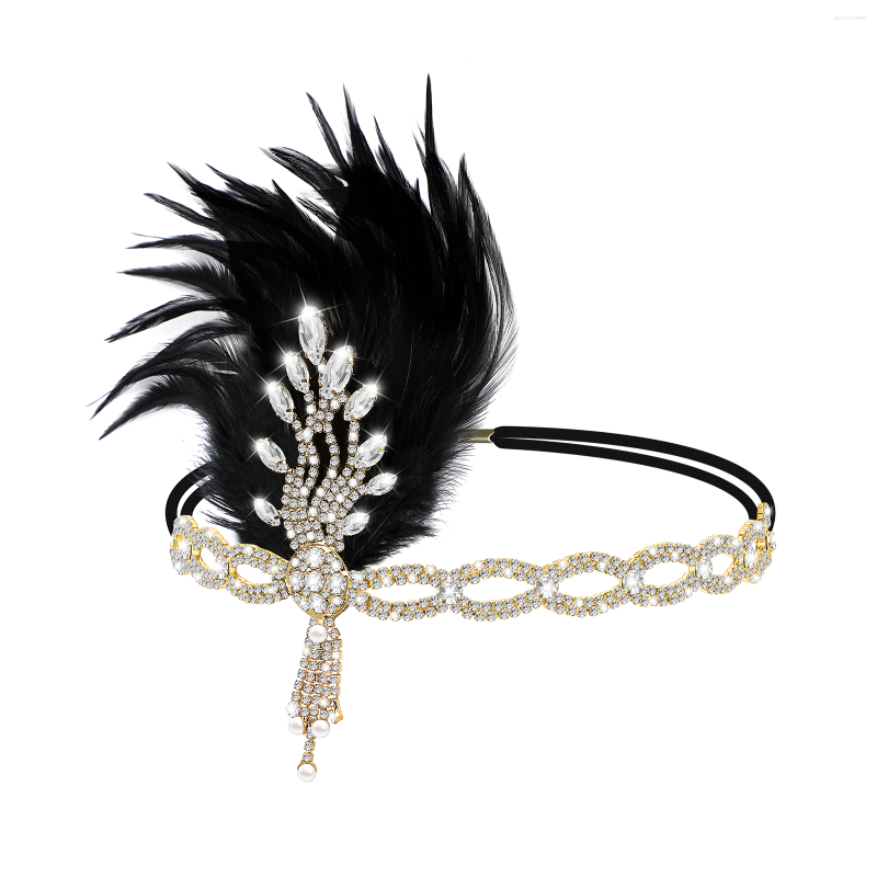 

Bandanas 1pc Retro Style 1920s Theme Rhinestones Shimmering Flapper Headband Vintage Headpiece Feathers For Ladies