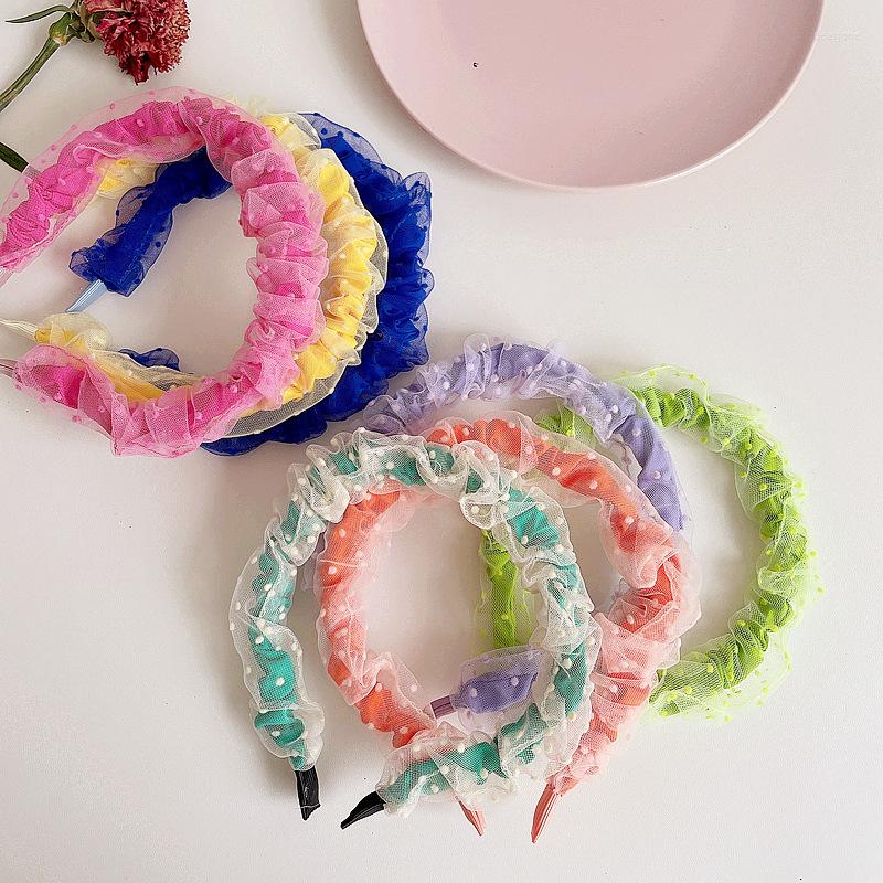 

Hair Accessories Headbands For 1-6Y Kids Girl Princess Hairbands Muticolor Mesh Dot Sweet Style Child Handmade Wholesale, Orange
