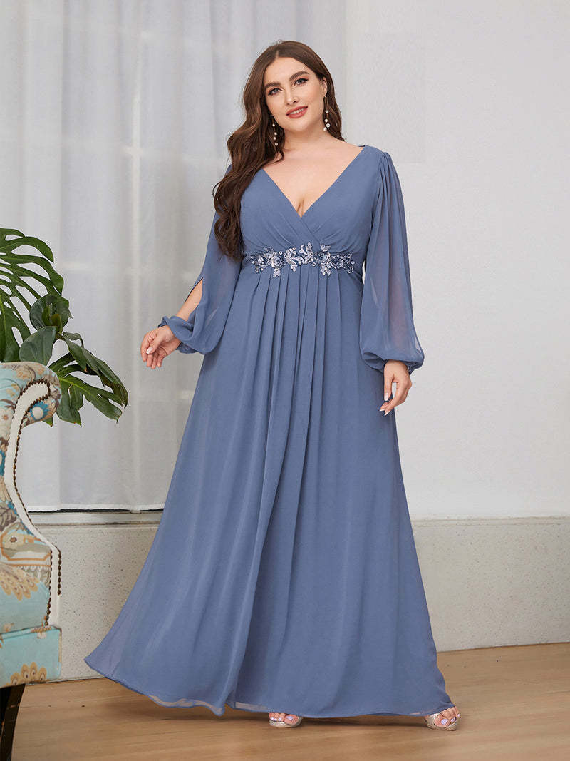 

Party Dresses Plus size Evening V Neck Long Sleeves A LINE Floor Length Gown ever pretty of Cream Elegant Bridesmaid dres 221119, Dark green