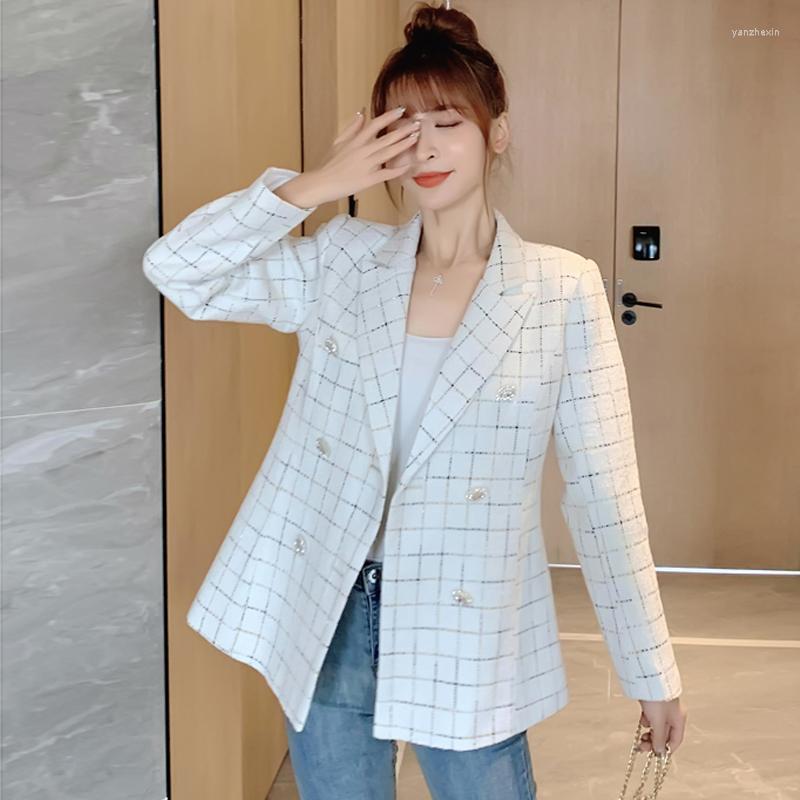 

Women' Suits Office Lady Elegant Tweed Weave Blazer Jacket Suit Top Women Plaid Work Coats Feminino, Black