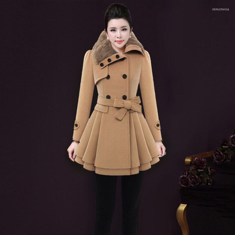 

Women' Trench Coats Women' Winter Slim Long Wool Sherpa Coat Double Breasted Padded Cashmere Women Sleeve Dress 5XL England Style, Blue