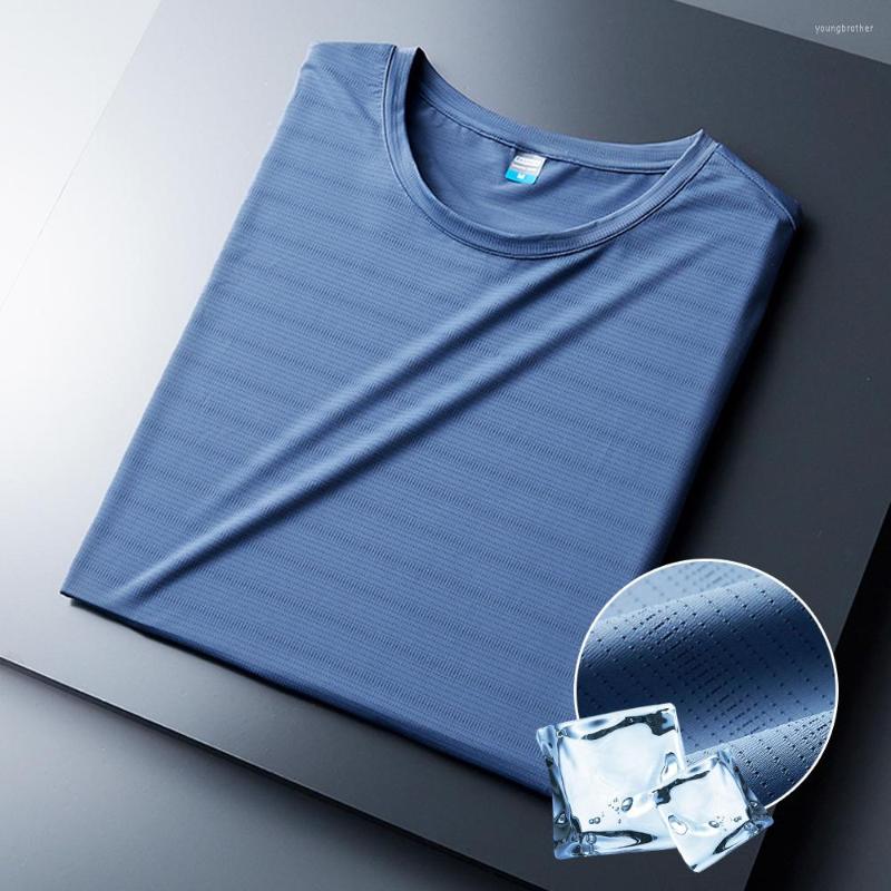 

Men's T Shirts Breathable Ice Silk Mesh Shirt Men Short Sleeve Solid Color Quick Drying Tshirt Male Round Neck For Gym Fitness 5XL Summer, Blue