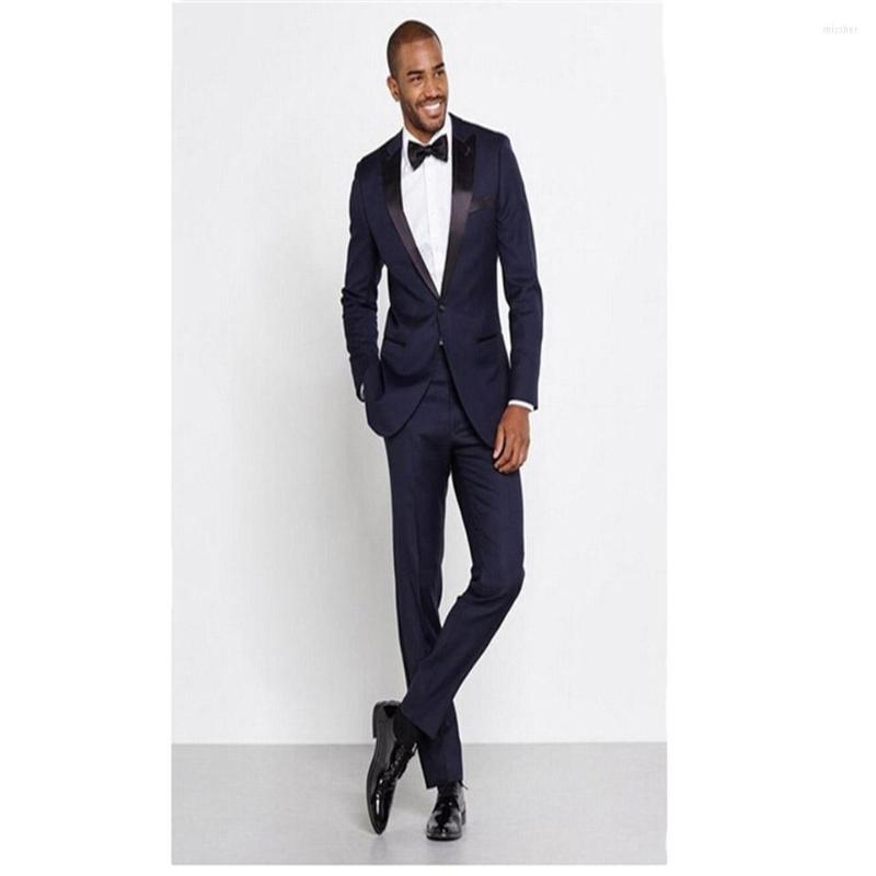 

Men's Suits 2022 Navy Blue Men Wedding Custom Made Slim Fit Groom Tuxedos For Groomsman Man Suit Jacket Pants Bow, Picture style3