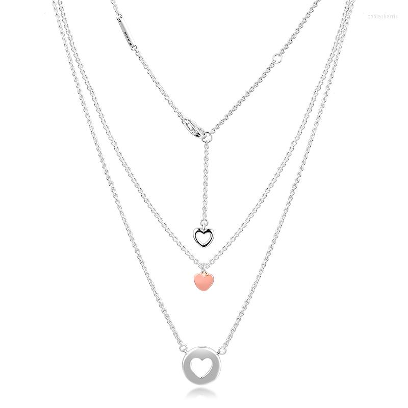 

Chains Authentic 925 Sterling Silver Jewelry Layered Heart Necklace