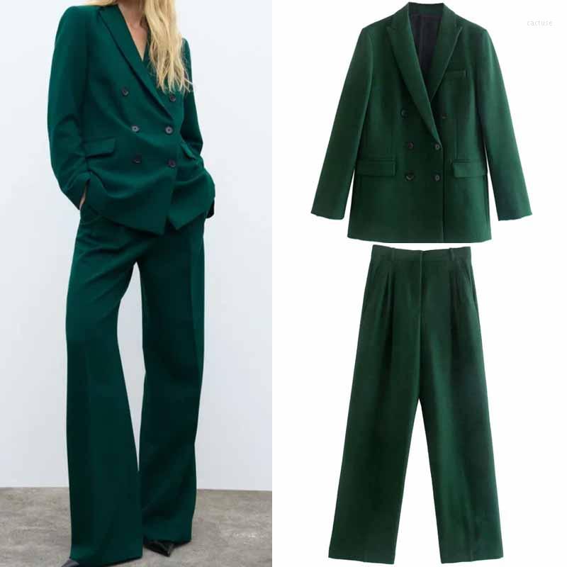 

Women's Two Piece Pants Womens Casual Notched Lapel Double Breasted Pockets Tunic Blazer Jacket Solid Green Femme Long Suits Work Office