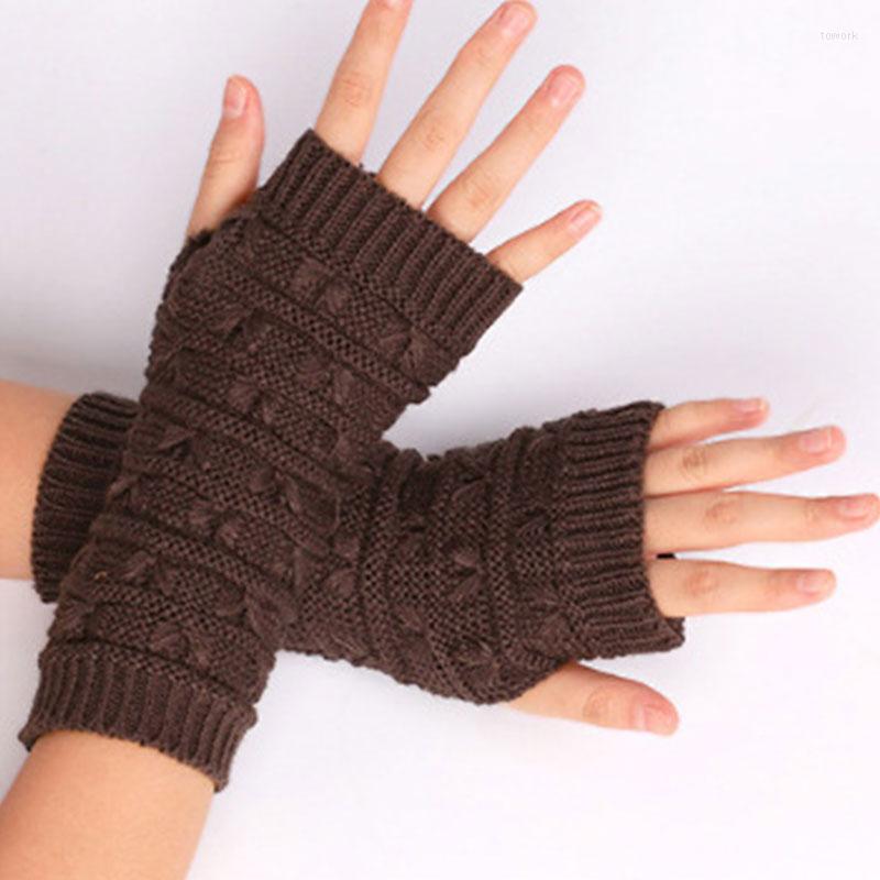 

Knee Pads Winter Half Finger Gloves Pure Color Glove Women Knitting Arm Warmer Cover Fingerless Sleeve Ladies Hand Protection, Black