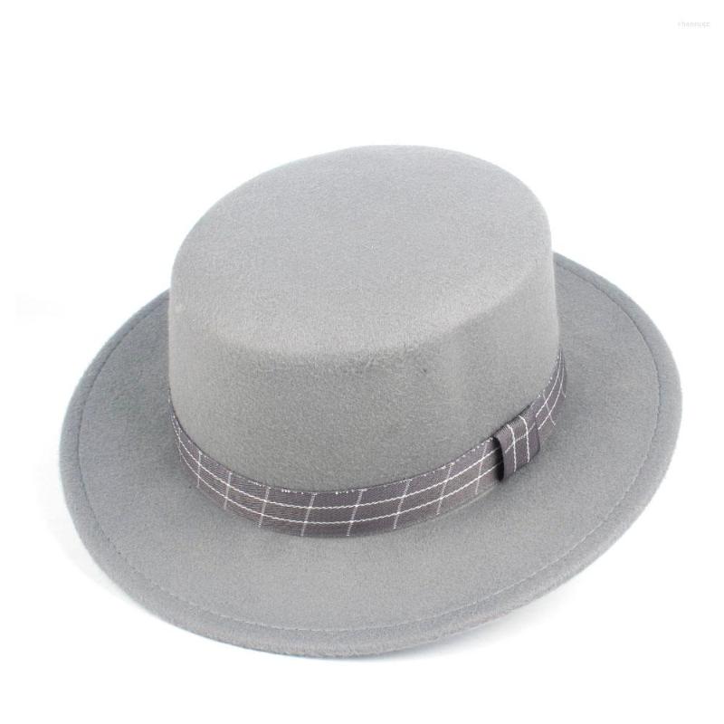 

Berets 2022 Authentic Retro Flat Top Hat For Men Women Fedora Trilby Wide Brim Jazz Size 56-58CM, Black