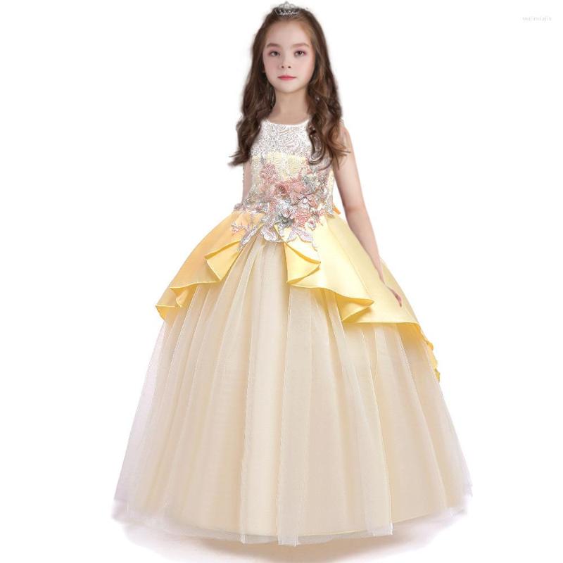 

Girl Dresses Selling Children's Party 2022 Style Pacthwork Flower Wedding Tulle Ankle-Length Flowers Princess Dress Long, Blue