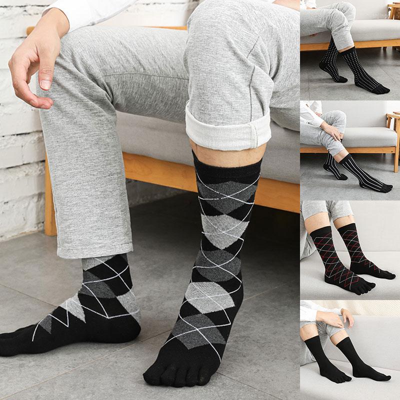 

Men's Socks Black Print Striped Geometry Five Fingers Men Toe Winter Warm Long Tube Comfortable Cotton Sock Hosiery