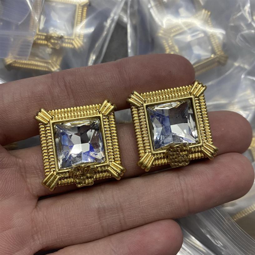 

Retro Enamel Designed Crystal Square Earrings Stud Banshee Medusa Head Portrait 18K Gold Plated Women's Greece Meander Pattern Des3013