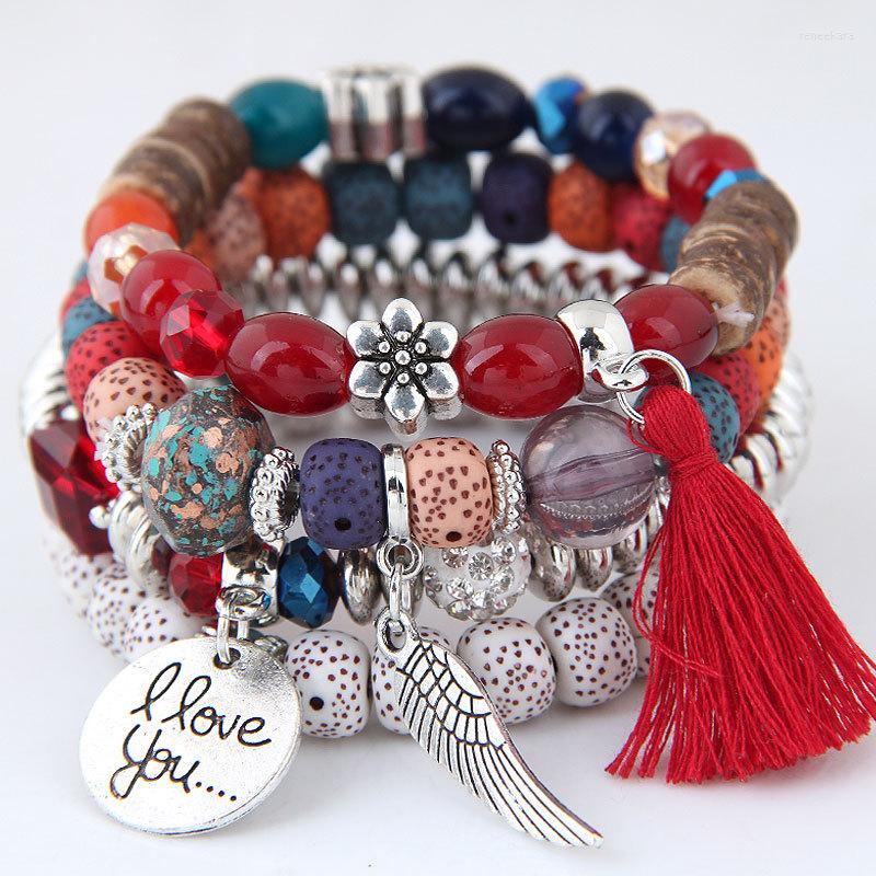 

Strand Bohemian Ethnic Retro Crystal Opal Beaded Bracelet Multi-layer Tassel National Style Jewelry
