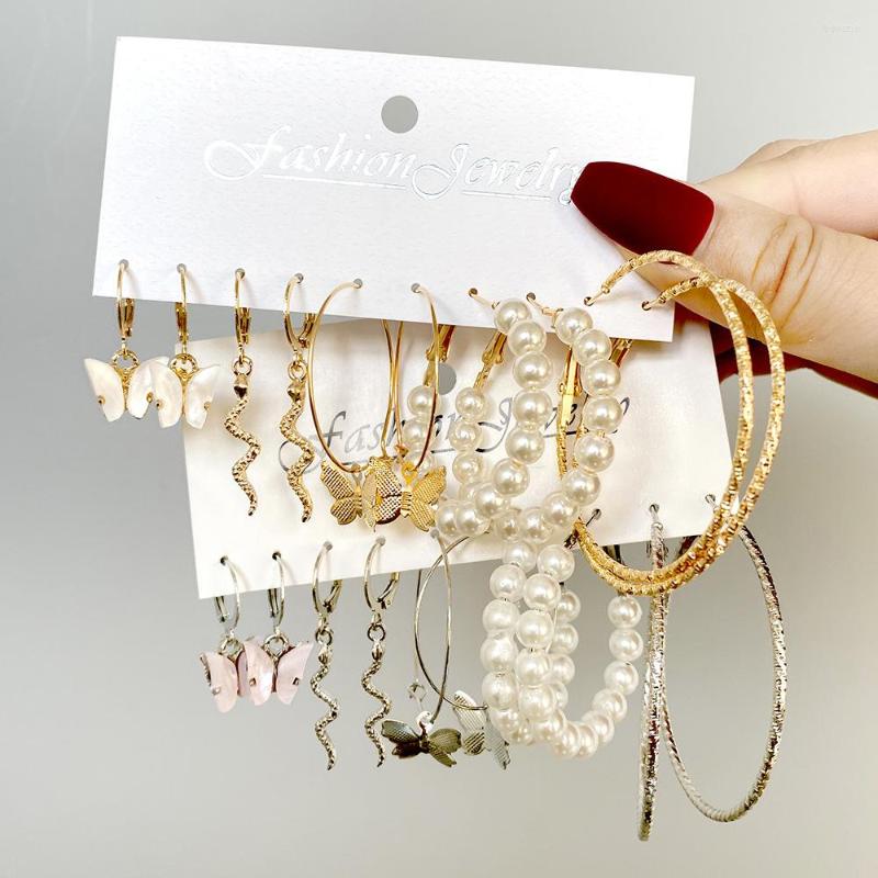 

Hoop Earrings Geometry Creative 6Pcs/Set Acrylic Butterfly Snake Earring Pearl Circle Party Style Women Big Ear Jewelry