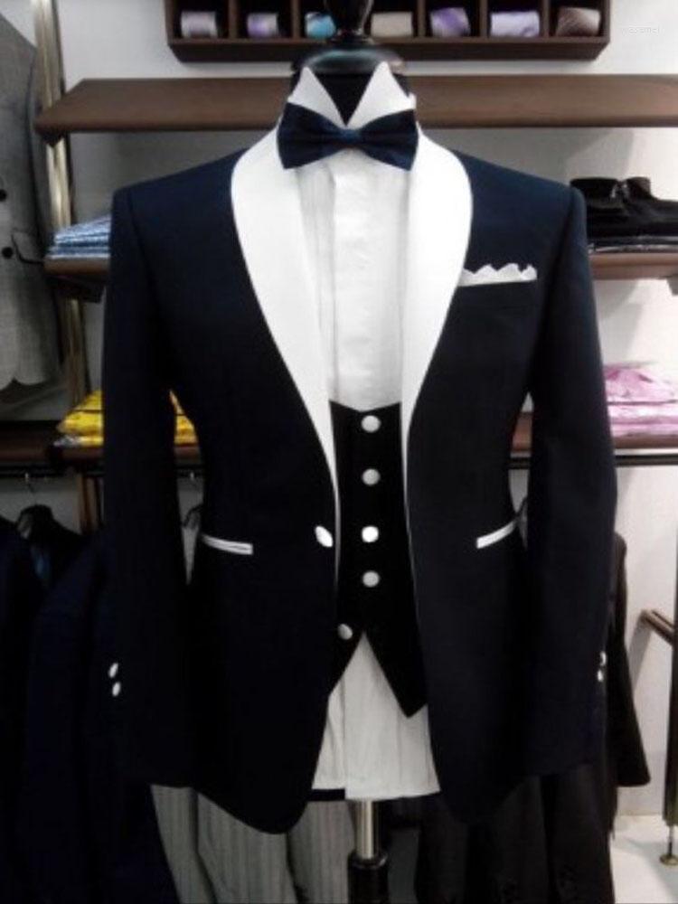 

Men's Suits Latest Design Black Formal Wedding For Men White Shawl Lapel Slim Fit Groom Tuxedos Man Party Prom Male Blazer 3Piece, Picture style