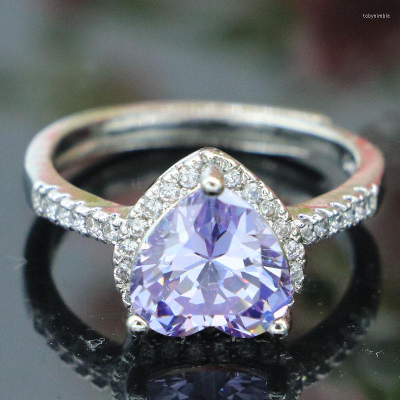 

Cluster Rings 111x11mm Lovely Cute Heart 3.6g Stone Iolite CZ Engagement Fine Jewelry Silver Minimalist Style