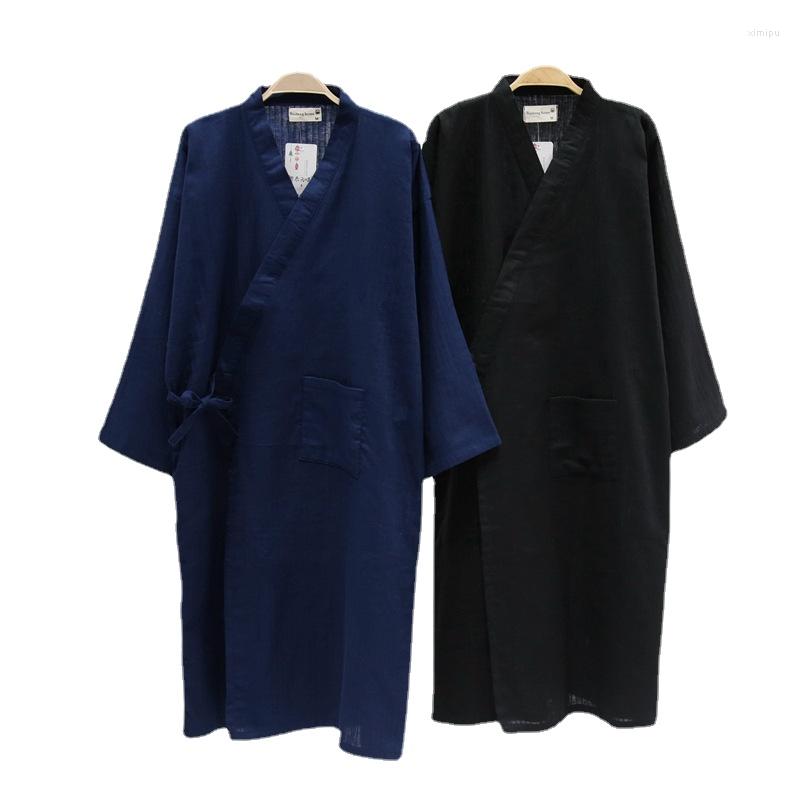 

Men's Sleepwear Men's Cotton Gauze Nightgown Thin Summer Kimono Bathrobe Single Piece Loose Casual Large Size Dark Pattern Black Robe