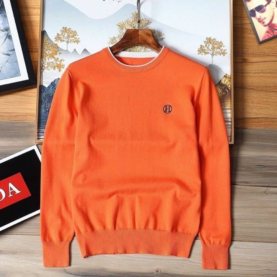 

Luxury wool sweater mens sweatshirt Her designer hoodie men women pullover sweaters H letter embroidery long sleeve tshirt casual jacket, Orange-1