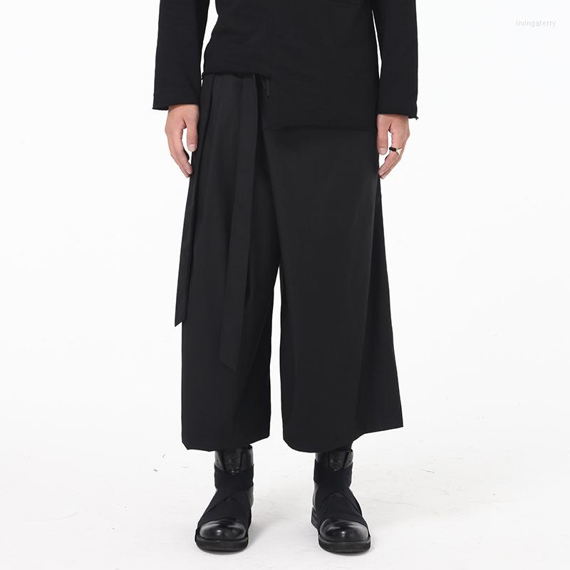 

Men's Pants Men's Cropped Black Wide Leg Casual Spring And Autumn Streetwear Dark Culottes Yamamoto Style