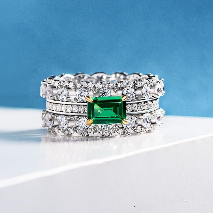 

Solitaire Ring Trend 925 Sterling Silver s Hand Ornament Female Green Diamond Set With Luxurious Geometric Double Row Full 1ct 221119