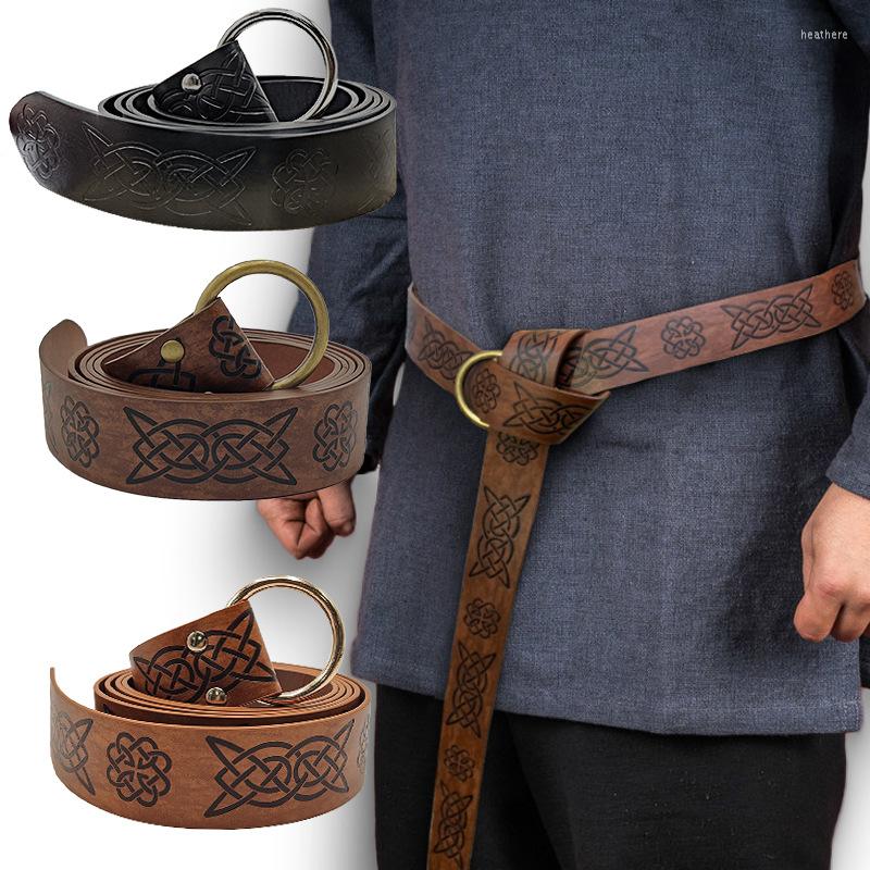 

Belts Medieval Belt Embossed Viking Vegvisir PU Leather O Ring Adjustable Retro Renaissance Knight Buckles Waistband, Black