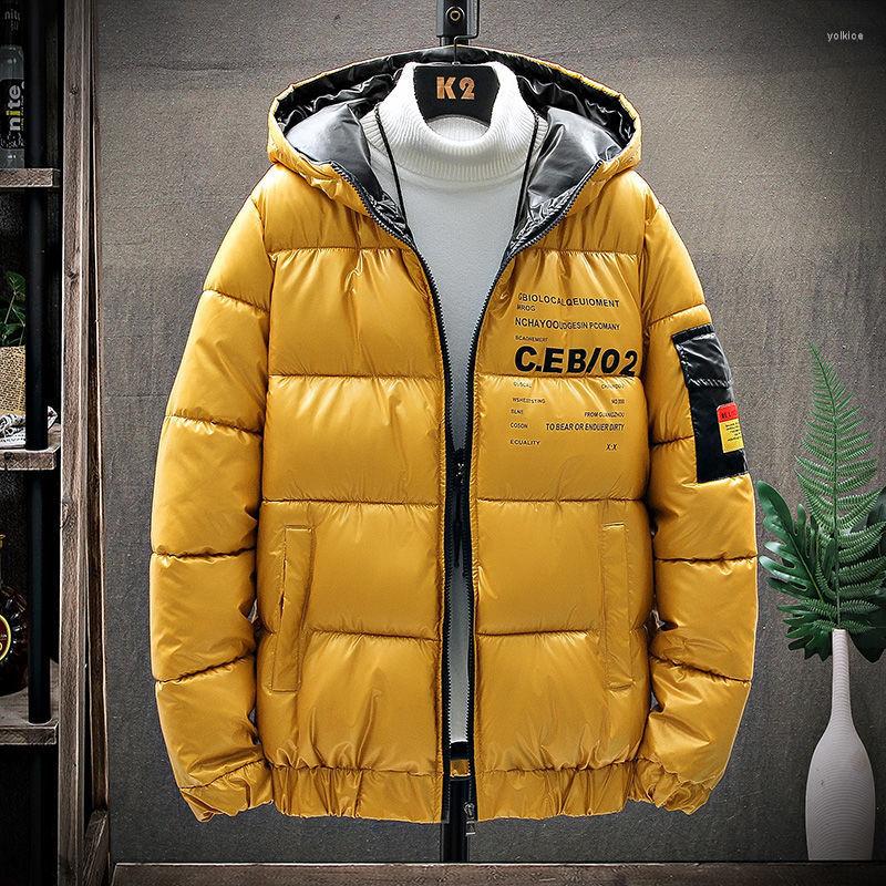 

Men's Down Men Winter Jacket Warm Multicolor Parkas Waterproof Coat Large Size Thicken Smooth Shiny Leather Cotton-padded Clothes, With hood balck