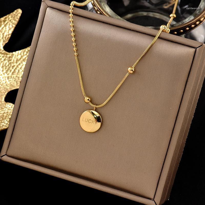 

Chains Titanium Steel Snake Letter Lucky Round Pendant Necklaces For Women Trendy Choker Minimalist Gold Color Collar Gift Jewelry