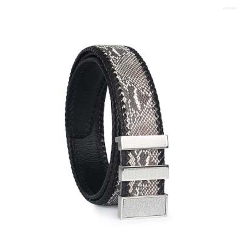 

Belts Yuanhui Thailand Import Weaving Python Skin Men Belt Male Snake Leather Smooth Buckle Business Leisure, Black