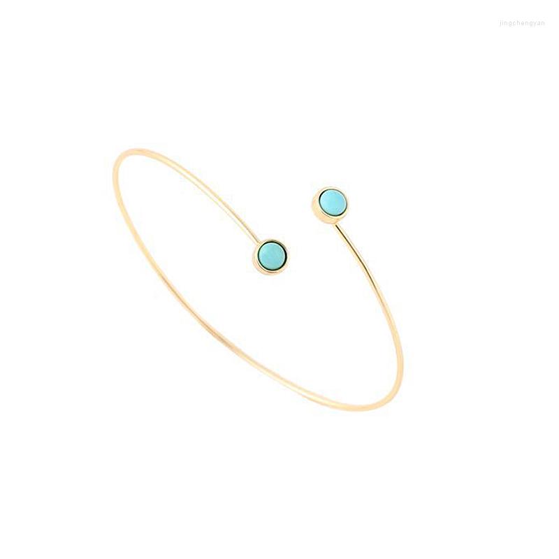 

Bangle 1pc 2022 Fashion Adjustable Blue Stone 2 Turquoises Bangles And Bracelets Gold Color Women