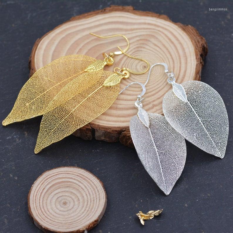 

Dangle Earrings Fashion Leaf Skeleton Hanging Hook Exquisite And Elegant Gold Silver Natural Inspired Jewelry
