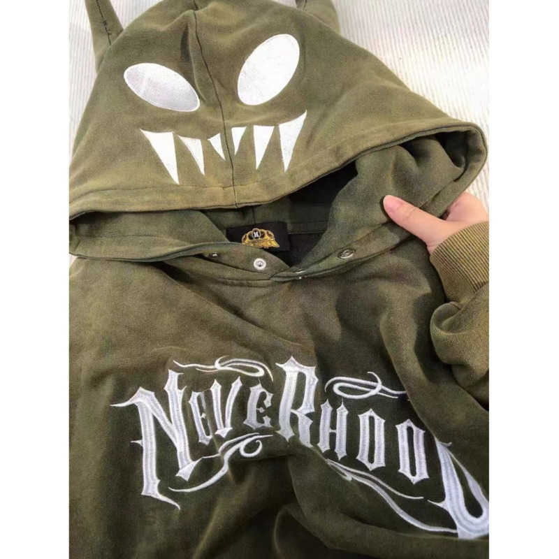 

400g Plush Thickened Fashion Brand Little Devil Horn Hooded Sweater 100% Cotton for Men and Women, W04 2