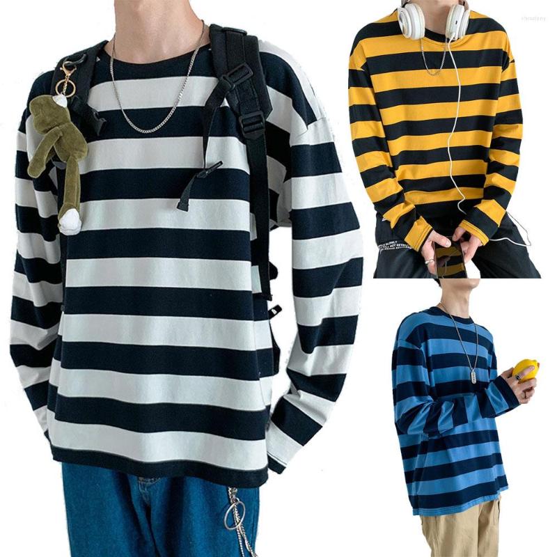 

Men's T Shirts T-Shirt Casual Cotton Spandex Striped Crewneck Long-Sleeve Tee Basic Pullover Stripe Man Blouses Shirt, Black